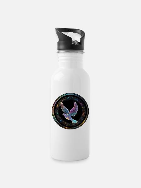 Galaxy Taube im Sternenring - Trinkflasche mit integriertem Trinkhalm - Weiß