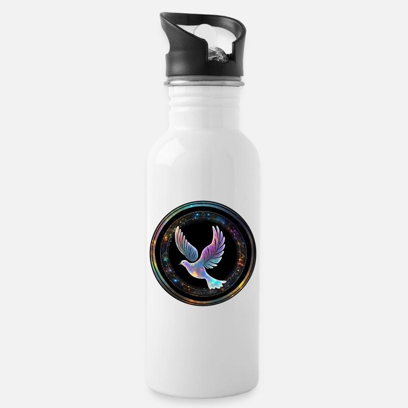 Galaxy Taube im Sternenring - Trinkflasche mit integriertem Trinkhalm - Weiß