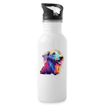 Wasserfarben Farbenfroher Chow Chow - Trinkflasche mit integriertem Trinkhalm - Weiß - Rechts