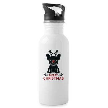 French Bulldog Christmas Winter Animals Dogs - Water bottle with straw - white - Right