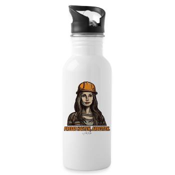 Bauleiter, Fresse halten und arbeiten - Trinkflasche mit integriertem Trinkhalm - Weiß - Rechts