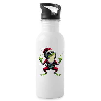 Grenouille de Noël en métal salutation - Gourde avec paille intégrée - blanc - Droite
