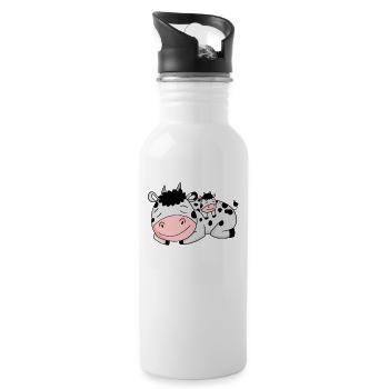 Cow Family - Cow with baby - Single parent - Water bottle with straw - white - Right
