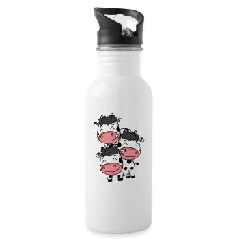 Cute Cows - Cow Motif - Water bottle with straw - white - Right