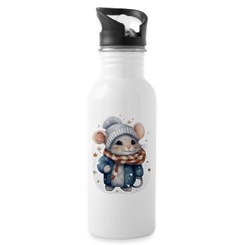Süße Wintermaus - Trinkflasche mit integriertem Trinkhalm - Weiß - Rechts