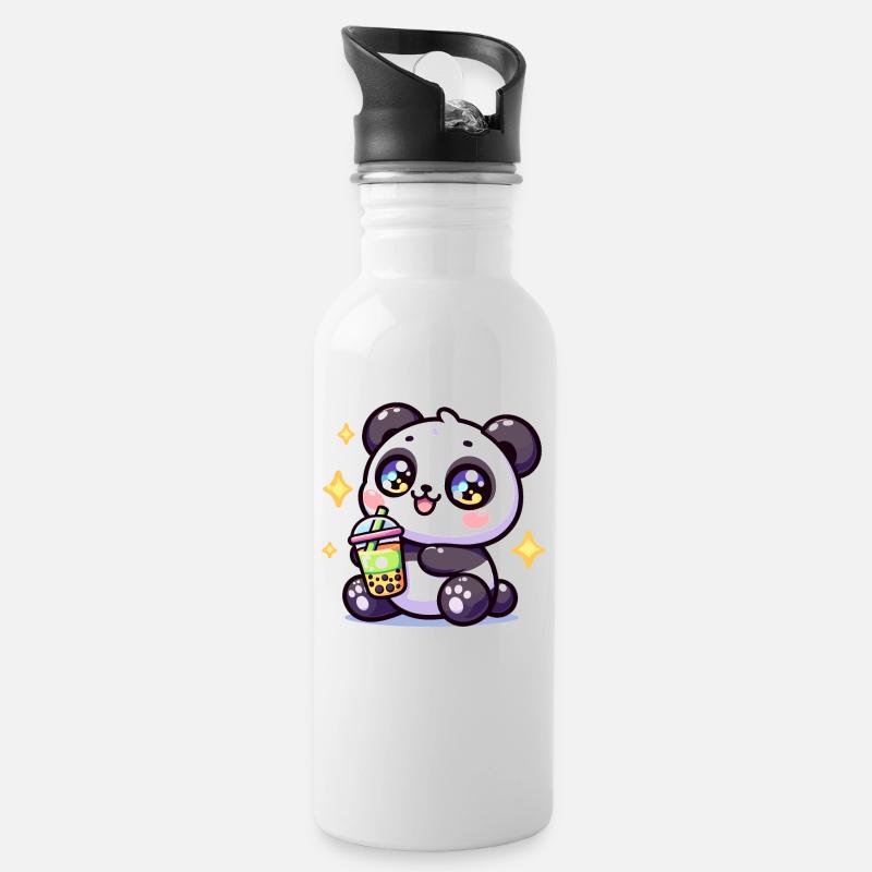 Panda Bubble Tea Boba Kawaii - Gourde avec paille intégrée - blanc