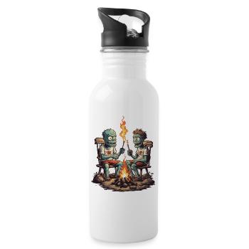 Zombie Campfire Halloween Cartoon Magic - Water bottle with straw - white - Right
