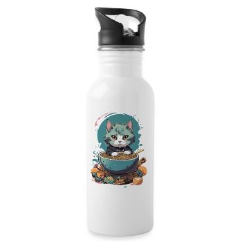 Kawaii Katze Ramen Pastell Japan Design - Trinkflasche mit integriertem Trinkhalm - Weiß - Rechts