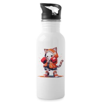 Funny Cat Boxing MMA Kawaii Martial Arts Animals - Water bottle with straw - white - Right