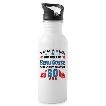 60 ans anniversaire homme cadeau humour drôle - Gourde avec paille intégrée - blanc - Droite