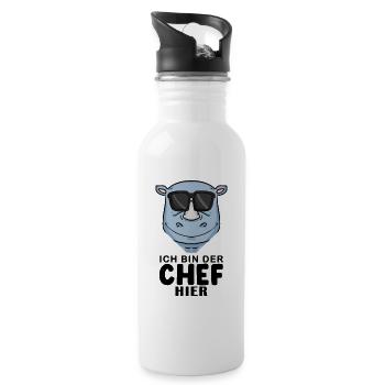 Chef Spruch mit Nashorn Motiv - Trinkflasche mit integriertem Trinkhalm - Weiß - Rechts