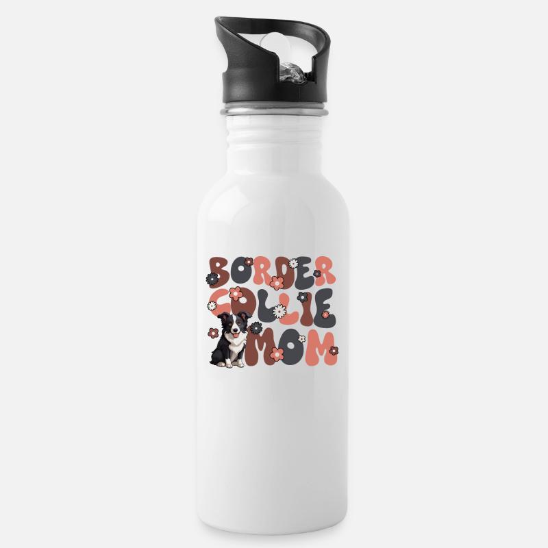 Border Collie Groovy Border Collie Mom - Trinkflasche mit integriertem Trinkhalm - Weiß