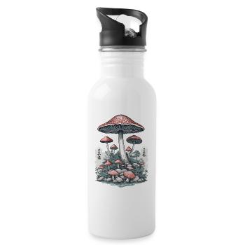 Japanese Toadstool Vintage Ukiyo-E Mushroom Design - Water bottle with straw - white - Right