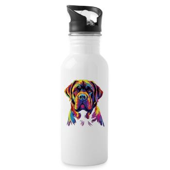 Watercolor Colorful Mastiff - Water bottle with straw - white - Right