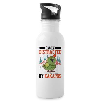 Easily distracted by Kakapos - Trinkflasche mit integriertem Trinkhalm - Weiß - Rechts