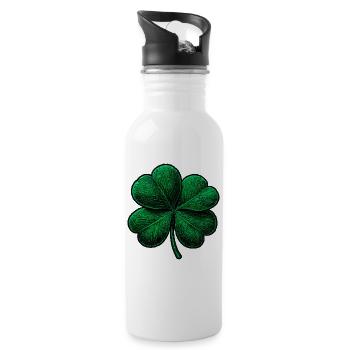Green four-leaf clover - Water bottle with straw - white - Right