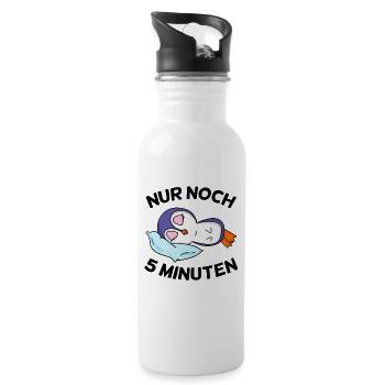 Nur noch 5 Minuten Langschläfer Schlafen Müdigkeit - Trinkflasche mit integriertem Trinkhalm - Weiß - Rechts