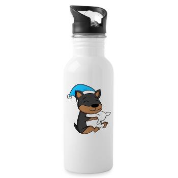 Schlafen Müdigkeit Hund Kissen Schlafmütze - Trinkflasche mit integriertem Trinkhalm - Weiß - Rechts