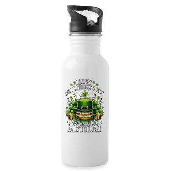 Happy St Patricks Day And Yes It's My Birthday - Water bottle with straw - white - Right