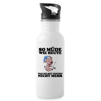 Müde Spruch lustig Schlafen Ausschlafen Faul - Trinkflasche mit integriertem Trinkhalm - Weiß - Rechts