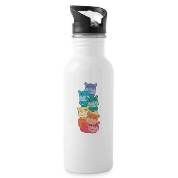 Regenbogen Flag Pride LGBTQ süßer Hippo Stapel - Trinkflasche mit integriertem Trinkhalm - Weiß - Rechts