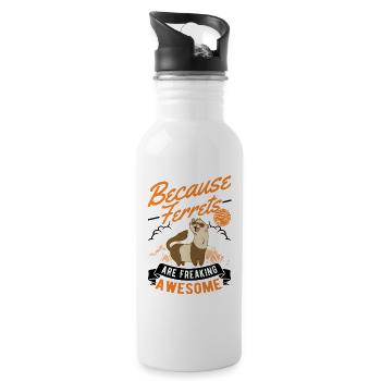 Frettchen Geschenk - Trinkflasche mit integriertem Trinkhalm - Weiß - Rechts