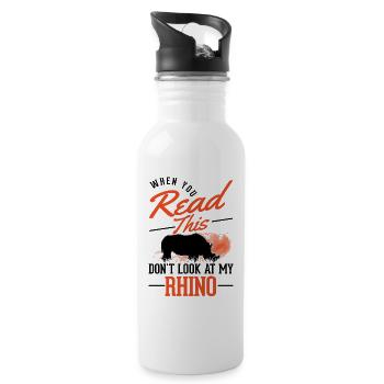 Nashorn Geschenk Rhino Rhinozeros - Trinkflasche mit integriertem Trinkhalm - Weiß - Rechts