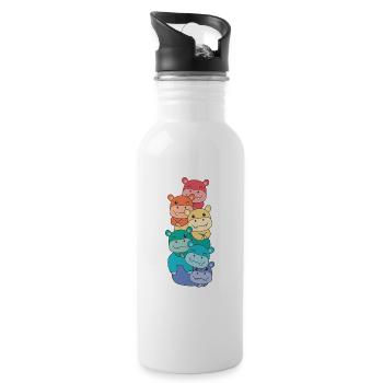 Regenbogen Flag Pride LGBTQ süßer Hippo Stapel - Trinkflasche mit integriertem Trinkhalm - Weiß - Rechts