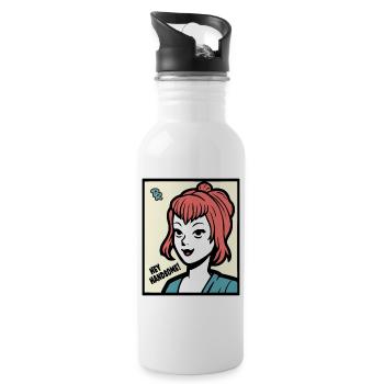 Hey, Hübscher! sagt eine bezaubernde Dame - Trinkflasche mit integriertem Trinkhalm - Weiß - Rechts