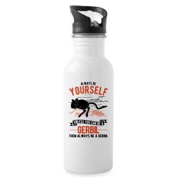 Gerbil Geschenk Rennratte Rennmaus - Trinkflasche mit integriertem Trinkhalm - Weiß - Rechts