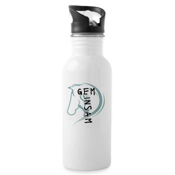 Pferdekopf mit Spruch Gemeinsam - Trinkflasche mit integriertem Trinkhalm - Weiß - Rechts