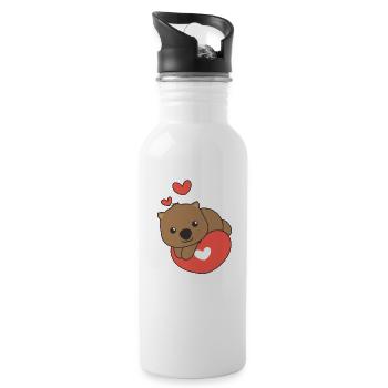 Wombat Saint-Valentin Animaux Mignons Coeurs - Gourde avec paille intégrée - blanc - Droite