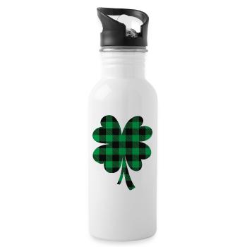 Green Buffalo Plaid Clover - Water bottle with straw - white - Right