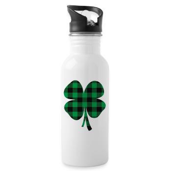 Green Buffalo Plaid Clover - Water bottle with straw - white - Right