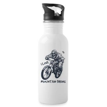Cycling skeleton, I love mountain biking - Water bottle with straw - white - Right