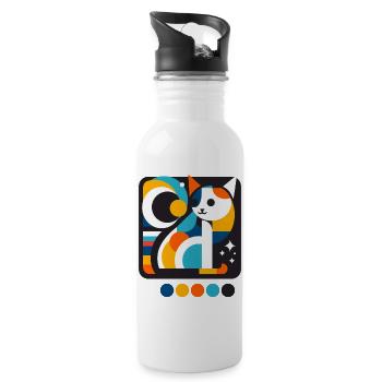 Katze - Trinkflasche mit integriertem Trinkhalm - Weiß - Rechts