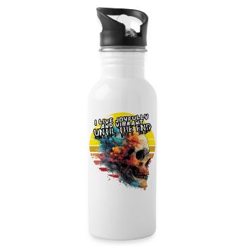 I live joyfully and vibrant until the end. Leben, - Trinkflasche mit integriertem Trinkhalm - Weiß - Rechts