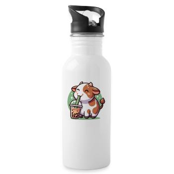 Kawaii Cows Bubble Tea Boba Cow - Water bottle with straw - white - Right