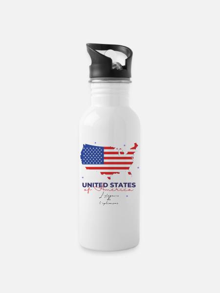 USA Carte - Gourde avec paille intégrée - blanc