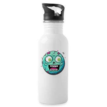Augen weit offen: Schock, ein Zombie - Trinkflasche mit integriertem Trinkhalm - Weiß - Rechts