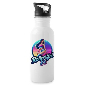 Lebendige Retro-Roller-Mädchen-Illustration - Trinkflasche mit integriertem Trinkhalm - Weiß - Rechts