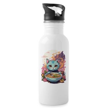 Ramen Cat Kawaii Anime Japan Food Design - Water bottle with straw - white - Right
