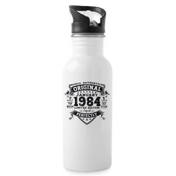 40th Birthday January Vintage 1984 Original - Water bottle with straw - white - Right