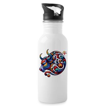 Chinese Zodiac Ox Astrological Sign Elegant - Water bottle with straw - white - Right