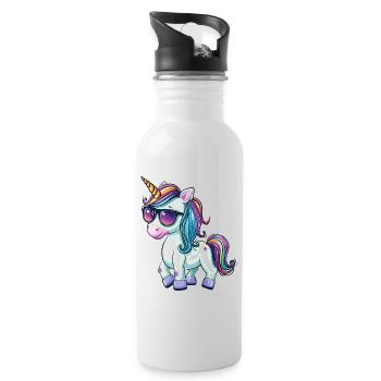 Einhorn Cool Sonnenbrille Einhörner Cartoon Comic - Trinkflasche mit integriertem Trinkhalm - Weiß - Rechts