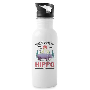 Zuhause ist wo mein Nilpferd ist Flusspferd - Trinkflasche mit integriertem Trinkhalm - Weiß - Rechts