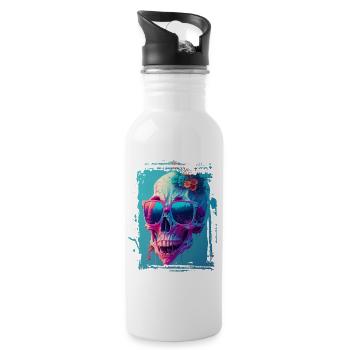 Totenkopfdame mit Sonnenbrille - Trinkflasche mit integriertem Trinkhalm - Weiß - Rechts