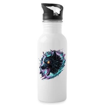 Königlicher Wolf Synthwave - Trinkflasche mit integriertem Trinkhalm - Weiß - Rechts