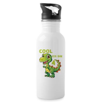 Dinosaurier 4 Kindergeburtstag Dino 4 Jahre Spruch - Trinkflasche mit integriertem Trinkhalm - Weiß - Rechts