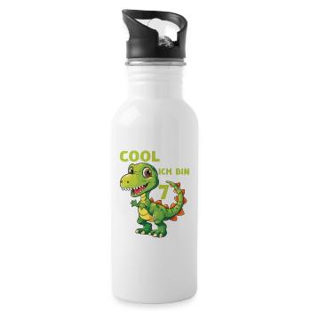 Dinosaurier 7 Geburtstag Dino 7 Jahre Spruch - Trinkflasche mit integriertem Trinkhalm - Weiß - Rechts